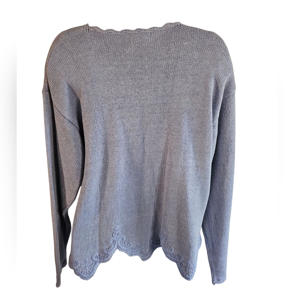 Sweater Bee Women Large Vintage 80s Knit Sweater Lavender Ramie Beaded Floral - Picture 4 of 7